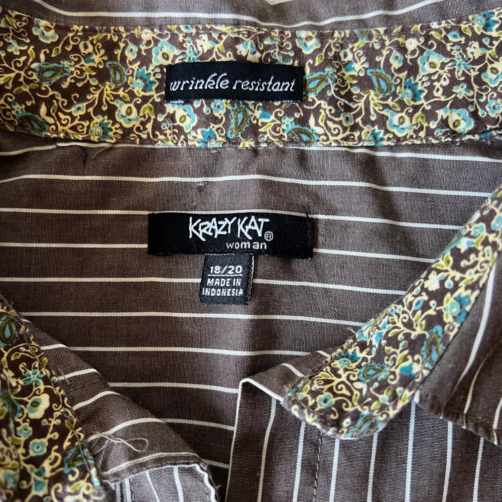 Krazy Kat Brown Pinstripe Button Front Shirt Women's 18/20